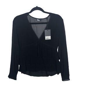 The Kooples Chic Shirt  Large / 3 Sheer Black Layered Blouse Top
